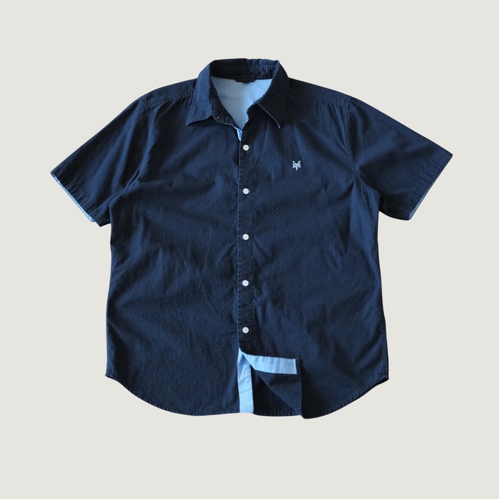 Zoo York Shirt Button Down Navy Blue Ripstop Cotton Short Sleeve Large Casual L